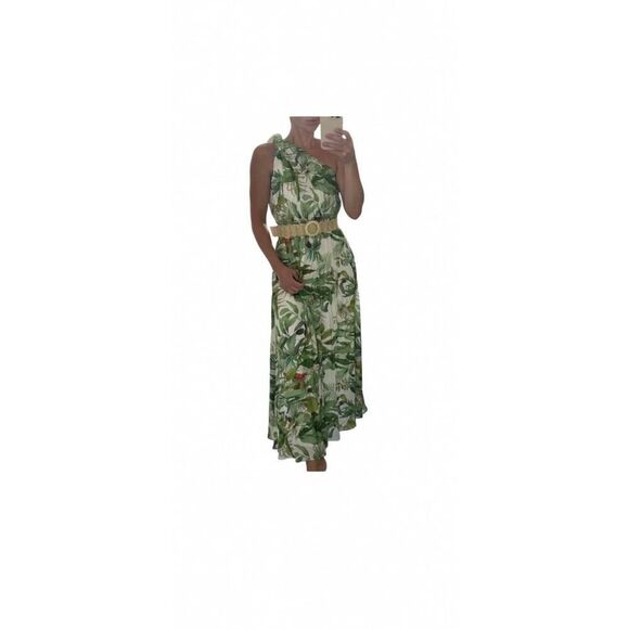 Antonio Melani size 14 NWT one shoulder maxi dress floral Tropical Bird - Picture 1 of 11